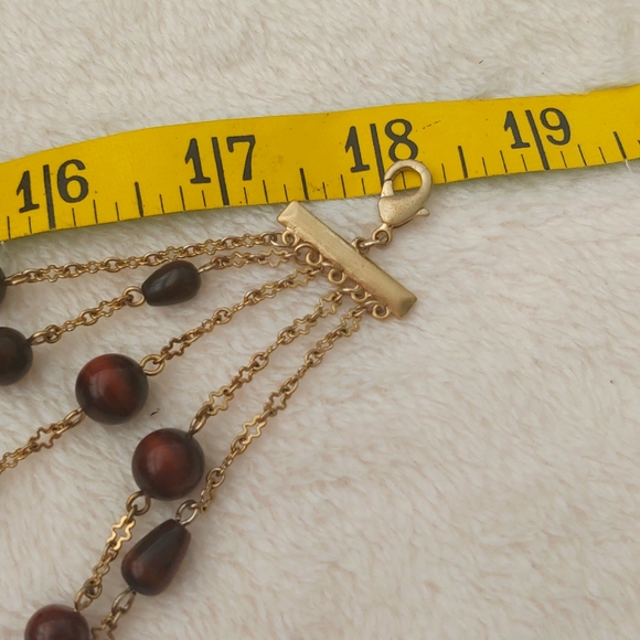 SALE: Gold-Colored Five Chain Necklace with Small Dark Brown Beads - Picture 10 of 10